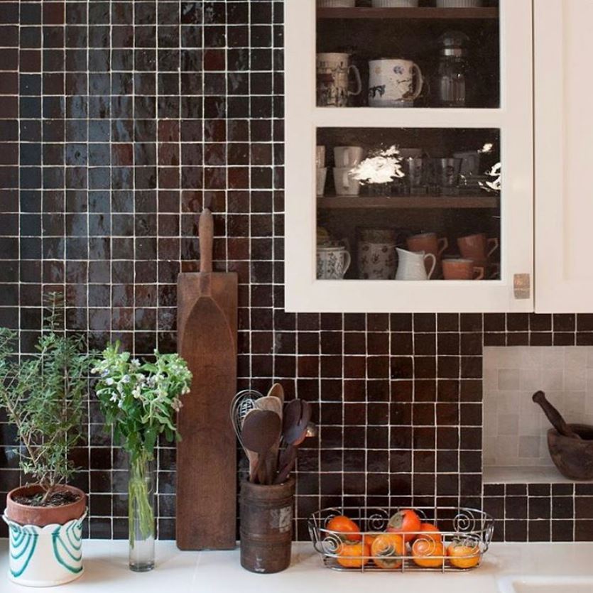 Mosaic House Moroccan tile Rceef 6 Black  solid zellige, mosaic, zellij, field, pattern, glaze 